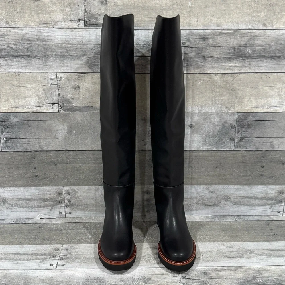 Stuart Weitzman Adrina City OTK Boots In Black Leather/Stretch - Sz - 5B